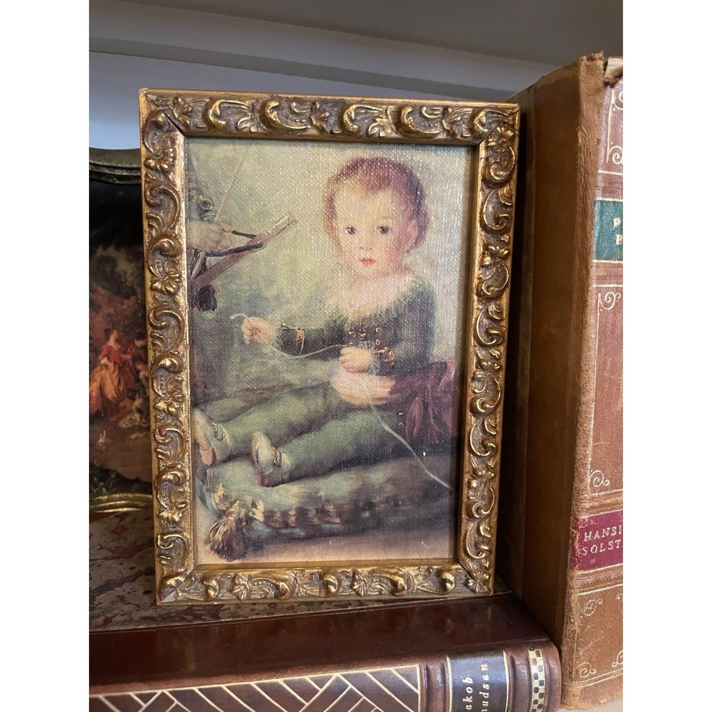 Vtg Deep Framed Ornate Gold Gilt Earl of Osuna Child Wall Art 5x7"  Gallery Wall